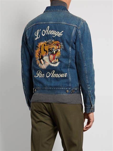 gucci long coat tiger|gucci denim jacket with embroideries.